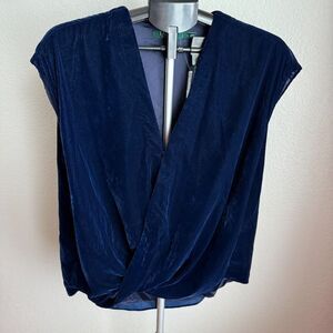 NWT Lauren Ralph Lauren Womens Halpersia Velvet Cap Sleeve Wrap Hi Low Top L